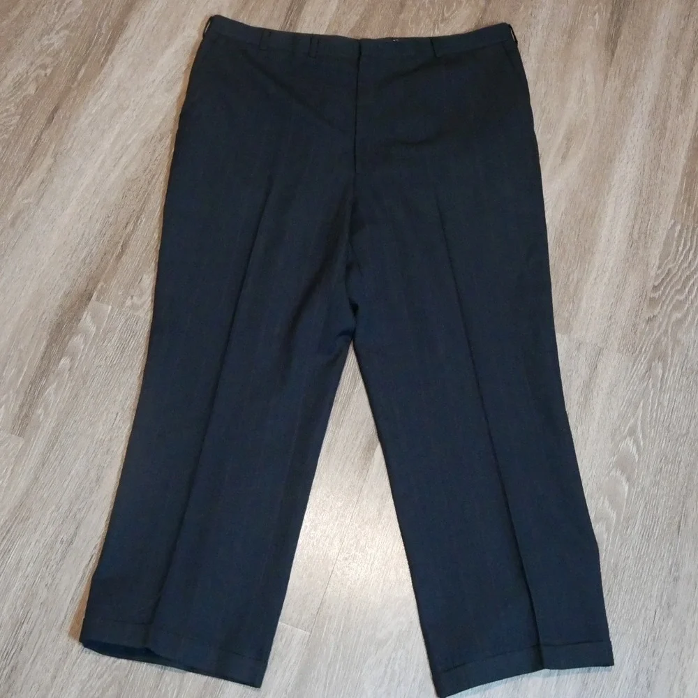 Mens Pinstripe Dress‎ Pants Navy Purple Stripe Cuffed Flat Front Trousers 38x27